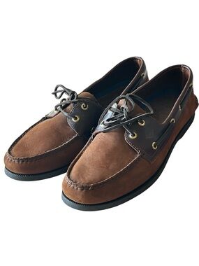 SPERRY AO 2 EYE Men's Brown Two-Tone Leather Boat Shoes NEW